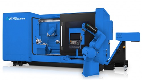 ATMS - Turning and milling center for simultaneous 5-axis machining, with a milling head (B axis) and two turning spindles and automation in the form of a robot